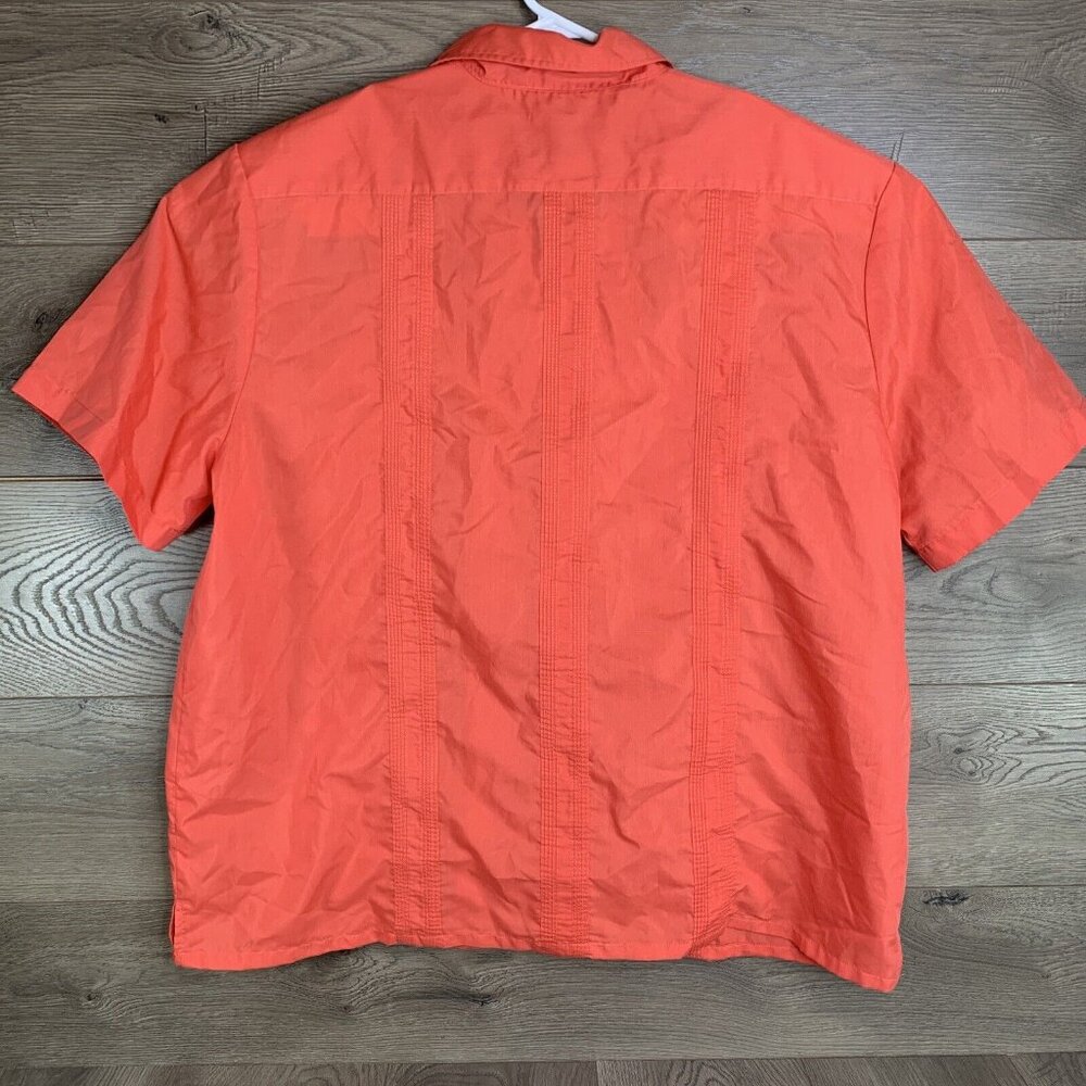 The Genuine Haband Men's Guayabera Shirt Large Orange Zip Up Embroidered Pockets - Picture 5 of 6